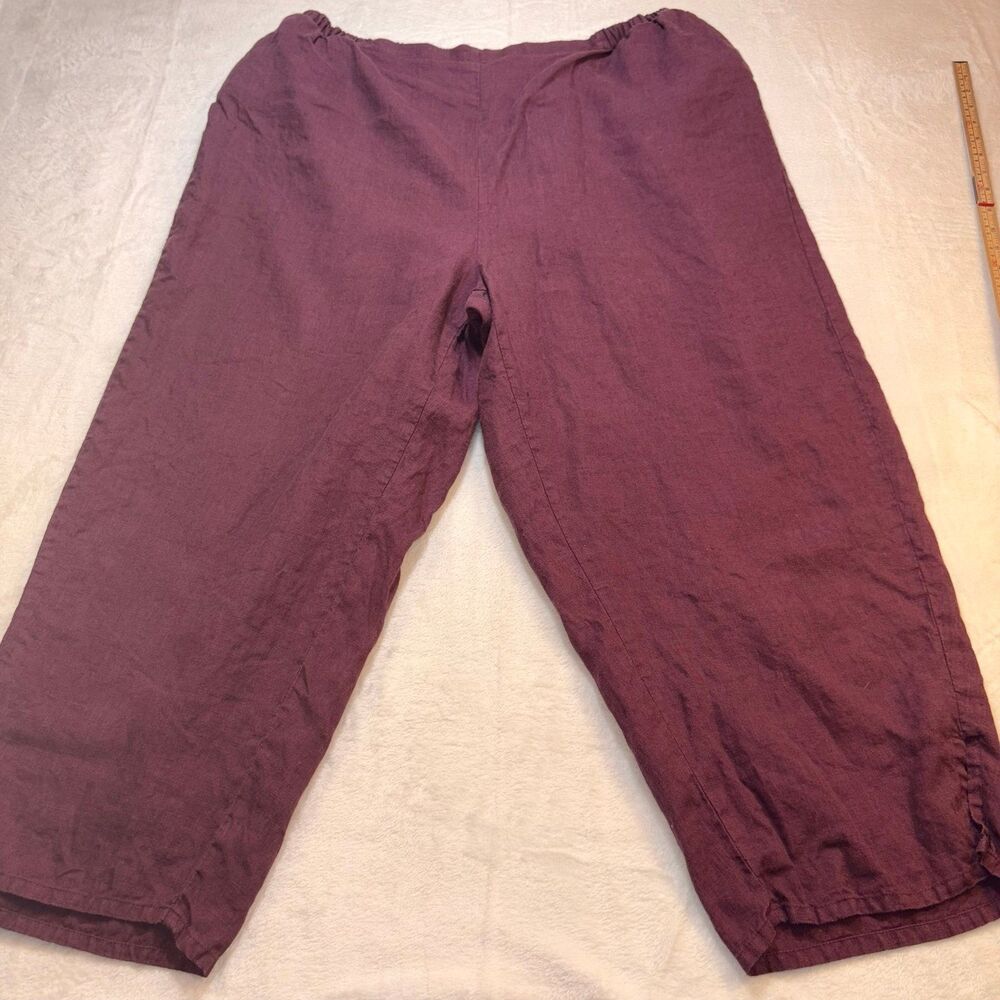 Flax Linen Pants 1G Purple Elastic Waist Cropped Wide Leg Made in Lithuania